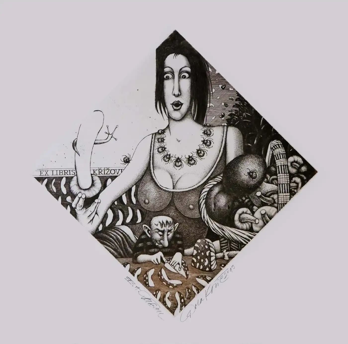 Exl. Libris Krížoví (žena s pavúkmi)